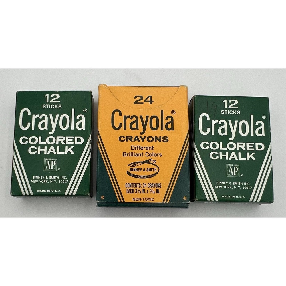 Crayola Crayons 24 Binney Smith Made in USA+ Colored Chalk 12x2 New Vintage